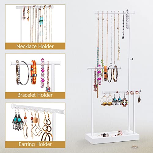SRIWATANA Jewelry Organizer Stand, Extra Tall Jewelry Display Necklace Holder, Gift Idea (White) - color: white