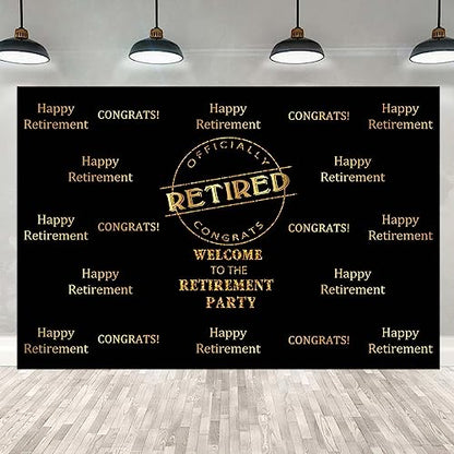 Officially Retired Black Golden Banner Backdrop for Photography, 7x5FT, Happy Retirement Party Background, Photo Booth Studio Props RBJMYLU234 - size: polyester microfiber fabric-7x5ft