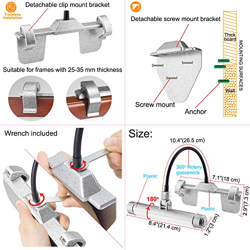 LUXSWAY Wireless Picture Frame Led Lighting,Rechargeable Art Display Lighting Clip on Pictures,Over Painting Lights,Artwork Lamp with Flexible Neck,28 LEDs 3 Lighting Modes 200 LM-Silver - color: M Silver, size: Rechargeable-3 Mode-Flexible Neck