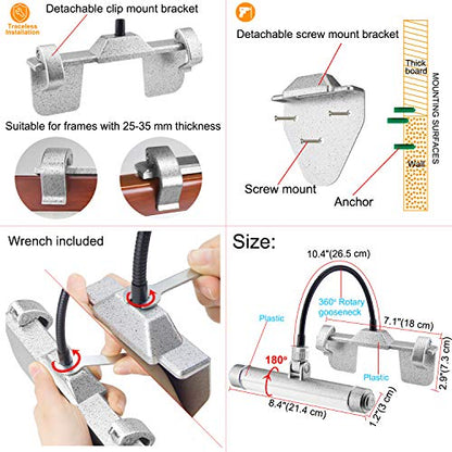 LUXSWAY Wireless Picture Frame Led Lighting,Rechargeable Art Display Lighting Clip on Pictures,Over Painting Lights,Artwork Lamp with Flexible Neck,28 LEDs 3 Lighting Modes 200 LM-Silver - color: M Silver, size: Rechargeable-3 Mode-Flexible Neck