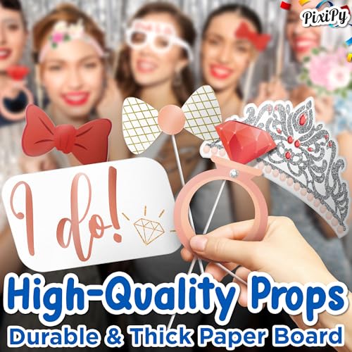 Photo Booth Props - 23 Pink Fizz Pieces - Fun Photobooth Selfie Accessories - Bridal Shower, Bachelorette, Engagement, or Wedding Party - Photoshoot Supplies - by PixiPy - color: Pink Fizz