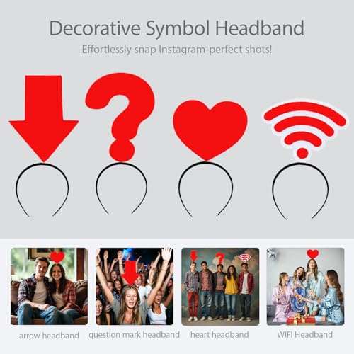 2Pcs Funny red heart headbands Set for Concerts, Halloween, Cosplay & Photo Props - Soft Stretchy Headbands - color: Sets 4