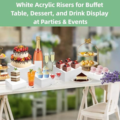 6 PCS Buffet Risers and Stands (3",4",5",6",7",8"), Food Risers for Buffet Table, Acrylic Nesting Risers with Hollow Bottoms, Display Stand Shelf for Party, Catering, Desserts, Jewelry & Collectibles (white)