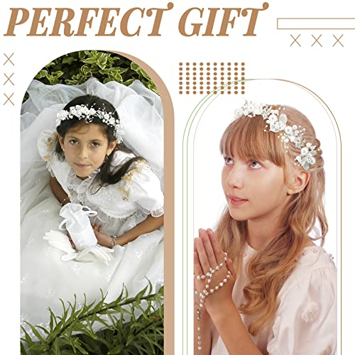 Retrowavy 2 Pcs Flower Girl Headpiece, Flower Girl Hair Accessories Rhinestone Crystal Princess Pearl Headband Bridal Hair Headband for Wedding First Communion(Silver) - color: Silver