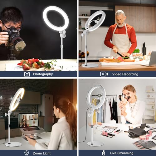 Ring Light with Stand, Zoom Lighting for Computer Video Conference, Video Calls, Home Office, Lighting for Video Recording - color: 10.5inch-White