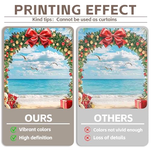 7x5ft Fabric Christmas Beach Backdrop Summer Xmas Tree Snowman Arch Seagull Tropical Hawaiian Photography Background Family Holiday Party Decor Photo Props - size: 7'x5'
