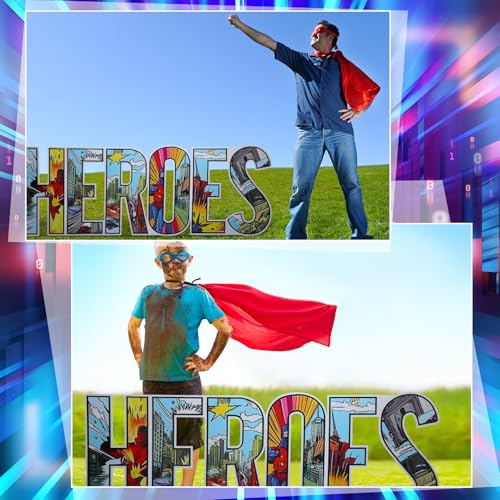 Bucherry 7.7ft Heroes Comic Letter Cardboard Cutout Stand up Life Size Hero Themed Party Decoration Backdrop Photo Props Stand up for Theme Activities Supply - size: 7.7ft, style: Heroes Comic Letter