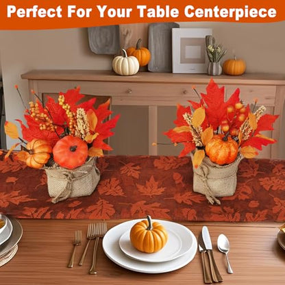2 Styles Thanksgiving Decorations - 2 Pack 10 Inch Fall Decorations Tabletop Fall Tree Thanksgiving Table Centerpieces Maple Tree with Pumpkin Leafed Berry Wheat Thanksgivings Centerpieces for Tables