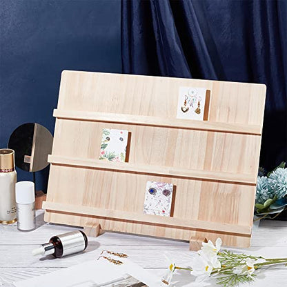 NBEADS Wood Earring Display Stands, 3 Layers Jewelry Earring Display Holder Wood Earring Card Holder Photos Business Card Holder Display with Base Stand for Home Office Retail Store, 40x14.1x30cm - color: 3 Layers Wooden L.w.thi: 15.7x11.8x5.55"