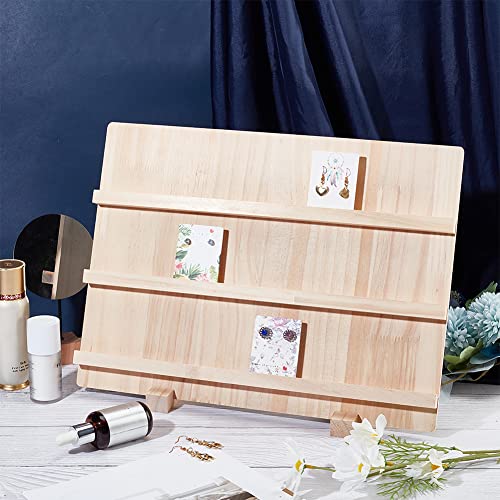 NBEADS Wood Earring Display Stands, 3 Layers Jewelry Earring Display Holder Wood Earring Card Holder Photos Business Card Holder Display with Base Stand for Home Office Retail Store, 40x14.1x30cm - color: 3 Layers Wooden L.w.thi: 15.7x11.8x5.55"