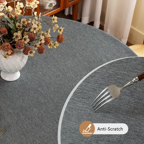 Seenus Faux Linen 60 Inch Gray Round Tablecloth fits 30'' to 48'' Table, Textured Stain Resistant & Washable Table Cloth for 2-4 Seats Circle Dining Table Kitchen Patio - color: Dark Grey, size: 60" (Round)