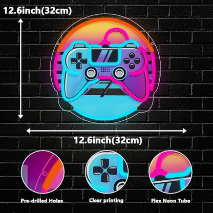 Gamer Neon Sign, Gaming Neon Sign for Gamer Room Decor Game LED Lights for Bedroom Wall Decor Gamepad Dimmable Neon Gaming Sign for Party Decorations Teen Boys Gift USB Powered(12.6"*12.6") - style: Gamepad