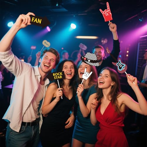 SUNBEAUTY 18 Pcs Rock and Roll Birthday Party Decorations Music Note Guitar Star Photo Booth Props Music Theme Party Supplies - color: Photo Props-rock and Roll