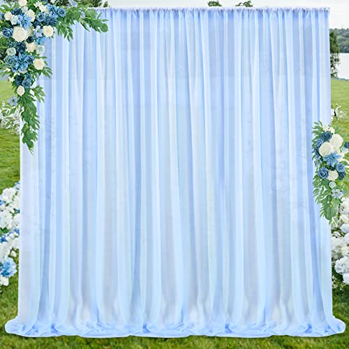 PARTISKY 10ftx7ft Blue Chiffon Backdrop Curtains, Wrinkle-Free Sheer Fabric Photo Drapes for Wedding Ceremony Arch Birthday Baby Shower Photography Stage Decor 5ft x 7ft, 2 Panel - color: Blue, size: 10ft x 7ft