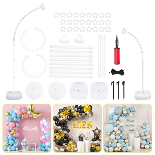 OurWarm 8.2FT & 6FT Balloon Arch Stand, Free Bending Top Balloon Arch Kit, Half Arch Balloon Stand with Base for Floor, Balloon Column Kit for Wedding Birthday Party Baby Shower Halloween Decorations - style: White Balloon Arch Stand