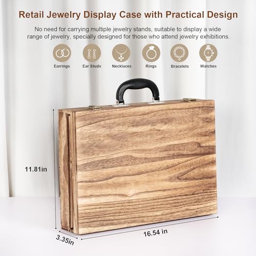 Earring Display for Selling, Portable Wood Jewelry Display Case, Large Capacity Jewelry Display for Selling, Earring Card Holder Organizer with Lock for Earrings, Bracelets, Necklaces - color: Brown and Brown, size: 1 Pack