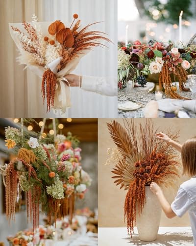 10Pcs Brown Preserved Hanging Amaranthus Flowers - 23" Cascading Dried Flower Tassels for Boho Wedding Arch, Vase Arrangements, Backdrop Installations & Home Decor