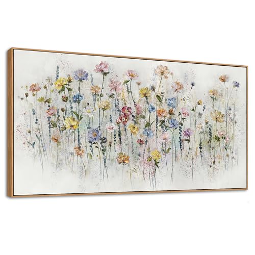 LKY ART Floral Canvas Wall Art Canvas Printing is any Home Decoration With its Waterproof Canvas Decor Hang Living Room Bedroom Office Guest Room Artwork Wall Decoration (Framed) - color: Watercolor flowers, size: 48"L x 24"W