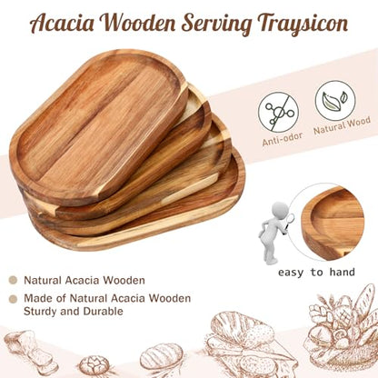Yaomiao 4 Pcs Acacia Wooden Serving Tray Oval Shaped Rustic Wood Plates Large Decorative Natural Tray Serving Platter for Food Charcuterie Cheese Dish Bread Fruit Kitchen(11 x 6 Inch) - size: 11 x 6 Inch