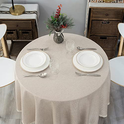 GLORY SEASON Textured Tablecloth Linen-Look Rustic Burlap Stlye Washable Solid Heavy Weight Lace Trim Fabric Table Cloth,Table Cover for Kitchen Dinning Tabletop Decoration 108 in Round Beige - size: 108" (Round)