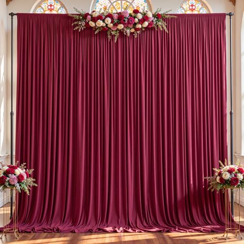 2 Panles Burgundy Backdrop Curtains - Wrinkle Free Fabric Backdrop Curtain for Photoshoot, 10FT Wedding Party Photo Backdrop Drapes for Birthday Baby Shower Photography Stage Background Decorations - color: Burgundy, size: W4' x H10'(2 panels)