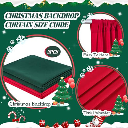 10ft x 8ft Red and Green Backdrop Curtains Polyster Photo Drapes Christmas Photo Backgrounds 2 Panels 5ft x 8ft for Party Wedding Birthday Home Photography Background - color: Red+Green, size: 5ft x 8ft 2 Panels