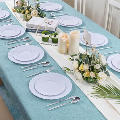 U-QE 60 Pcs White Plastic Plates for Party – Scalloped Plastic Plates Heavy Duty & Elegant – Include 30 10" Dinner & 30 7" Dessert Plate - Perfect for Party & Wedding - color: White