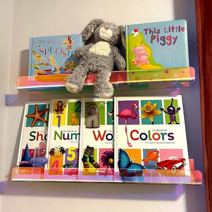 24 inches Iridescent Acrylic Bookshelf for Kids, Wall Mounted Kids Display Book Shelves for Room Nursery Toddler Classroom (2 Packs) - color: 24in-iridescent