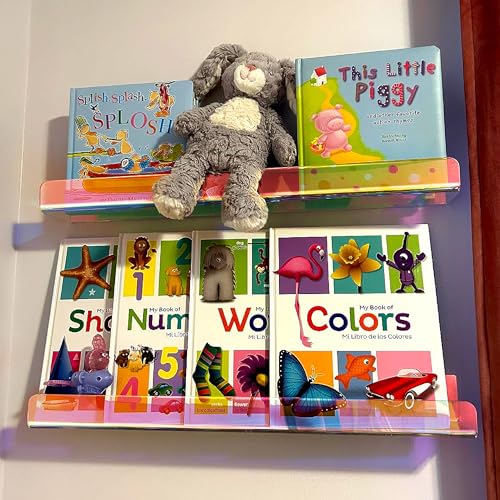 24 inches Iridescent Acrylic Bookshelf for Kids, Wall Mounted Kids Display Book Shelves for Room Nursery Toddler Classroom (2 Packs) - color: 24in-iridescent