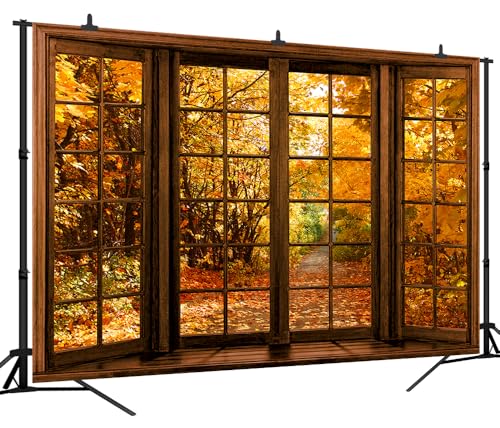 7x5 FT Fall Photo Backdrop Fall Window Backdrop Autumn Forest Natural Landscape Thanksgiving Day Photography Background Newborn Party Decoration Bannerwall Photo Booth Props