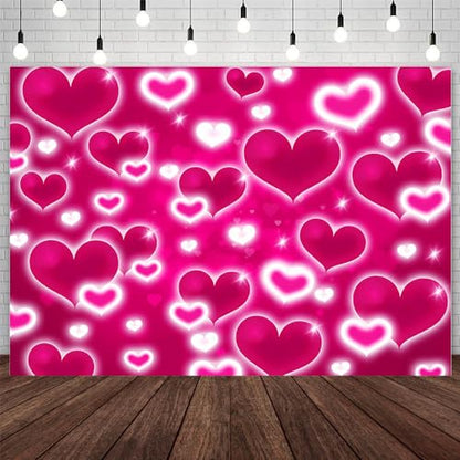 AIBIIN 8x6ft Hot Pink Heart Backdrop - color: Hot Pink, size: 8x6ft
