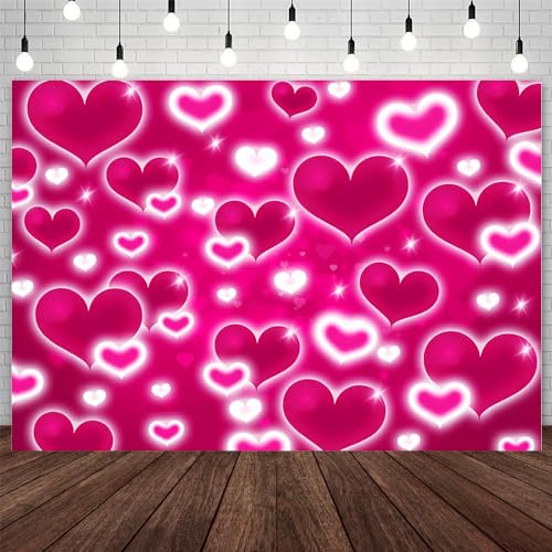 AIBIIN 10x7ft Hot Pink Heart Backdrop Valentine's Day Early 2000s Sweetheart Photography Background 2000s Love Hearts Y2k Valentines Day Birthday Party Decorations Banner Photo Props - color: Hot Pink, size: 10x7ft