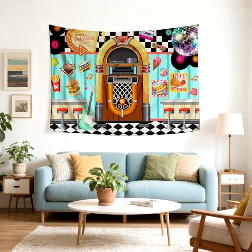 50s Retro Diner Backdrop Rock and Roll Party Decorations Backdrops Sock Hop Decorations for Birthday 7x5ft