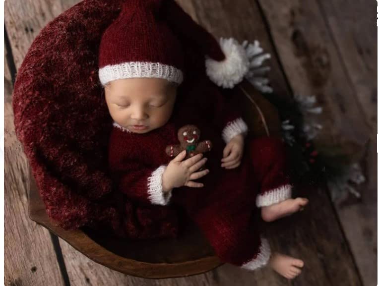 Fashion Cute Newborn Boy Girls Baby Costume Outfits Photography Props Hat Pants - color: Red Wine