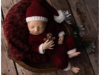 Fashion Cute Newborn Boy Girls Baby Costume Outfits Photography Props Hat Pants - color: Red Wine