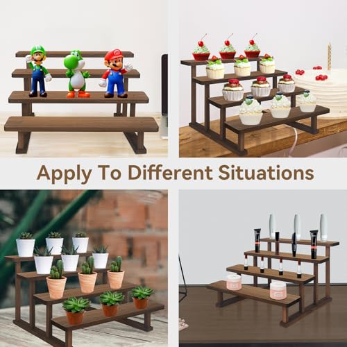 WEWLINE 4 Tier Wooden Display Riser Stand, Cupcake Stand, Display Shelf, Tabletop Spice Rack for Party, Kitchen, Perfume, Fragrance, Vendors event