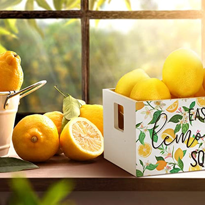 Marsui Lemon Decor Set Mini Wooden Crate with 8 Fake Lemon for Home Kitchen Farmhouse Rustic Summer Tiered Tray Decor Table Decorations Summertime Party Centerpiece
