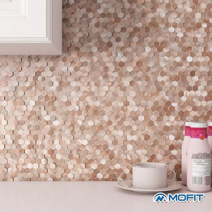 3D Metal Peel and Stick Backsplash for Kitchen,Mini Hexagon Tile Stickers Self Adhesive Wall Tiles Heat Resistant(8 Sheets,Rose Gold) - color: Rose Gold