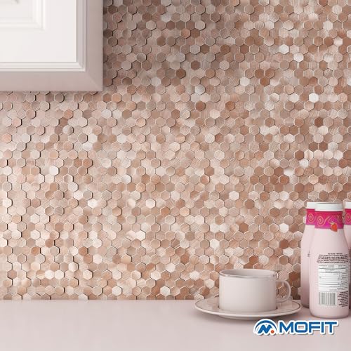 3D Metal Peel and Stick Backsplash for Kitchen,Mini Hexagon Tile Stickers Self Adhesive Wall Tiles Heat Resistant(8 Sheets,Rose Gold) - color: Rose Gold