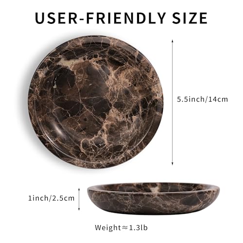 Brown Marble Jewelry Tray - Stone Trinket Ring Key Purse Holder Dish, Small Cute Round Plate Decorative Bowl for Nightstand Entryway Coffee Table Decor (5.5 inch) - color: Circle-Emperador