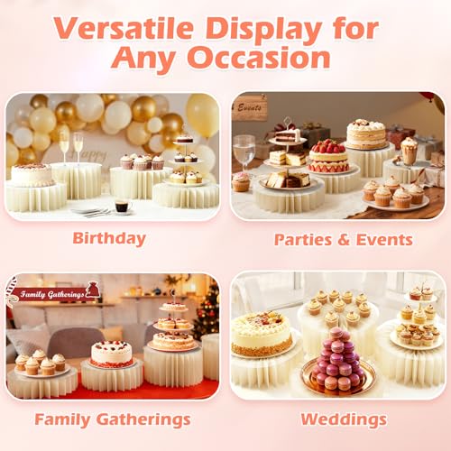 4Pcs Buffet Risers, Foldable Food Risers for Buffet Table, 12" Reusable Cardboard Display Risers Cylinder Stands with Acrylic Plates for Party, Wedding, Catering & Birthday Decor