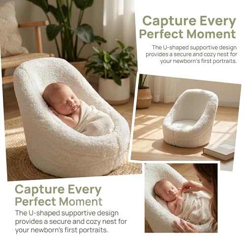 DOITOOL Newborn Chair for Photoshoot, White Baby Photography Props Mini Sofa Newborn Posing Seat Infant Studio Couch Toddler Picture Accessories