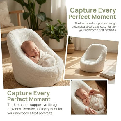 DOITOOL Newborn Chair for Photoshoot, White Baby Photography Props Mini Sofa Newborn Posing Seat Infant Studio Couch Toddler Picture Accessories