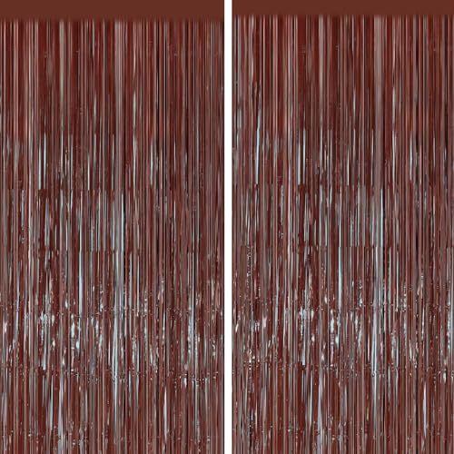 2PCS Coffee Foil Fringe Backdrop Curtains, Brown Tinsel Streamers Birthday Party Decorations, Fringe Backdrop for Graduation, Baby Shower, Gender Reveal, Disco Party Bachelorette Xmas Party Decors - color: Brown