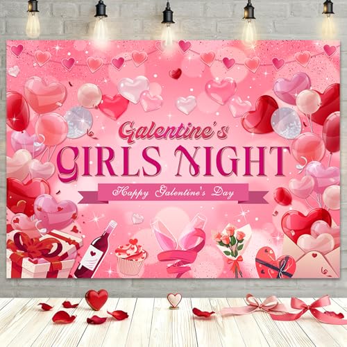 MEHOFOND 7x5ft Galentines Day Backdrop Galentine's Girls Night Decorations Banner Girls Theme Party Ladies Valentines Day Party Photography Background Happy Galentine's Day Photo Booth Props - color: Pink red