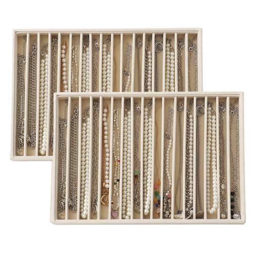 Large Velvet Jewelry Tray 2 Pack Stackable Jewelry Display Drawer Inserts Trays Organizer for Earring Bracelet Necklace Ring (Beige, 16 Grids) - color: Beige, size: 16 Grids