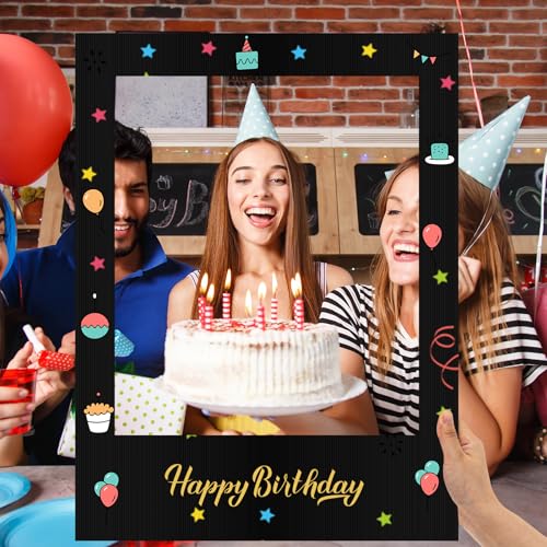 Beeveer 32 x 24 Inch Photo Booth Selfie Frame Prop Booth for Birthday Event Parties Large Blank DIY Cutout Props for Funny Decoration Christmas, Holiday Supplies - color: Black, style: Vertical