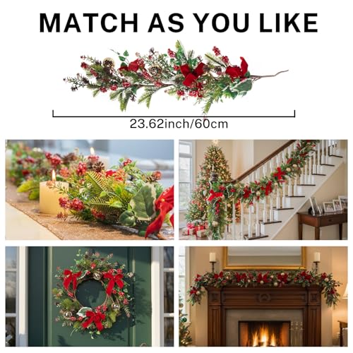 MOYEE Candle Holder Centerpieces for Tables,Candle Ring,Wreaths, Black Metal Candle Stick Paired Artificial Flowers 14 in Versatile Dining Table Centrepiece - color: Red Bow Pinecone Wreath