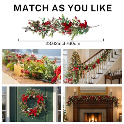 MOYEE Candle Holder Centerpieces for Tables,Candle Ring,Wreaths, Black Metal Candle Stick Paired Artificial Flowers 14 in Versatile Dining Table Centrepiece - color: Red Bow Pinecone Wreath