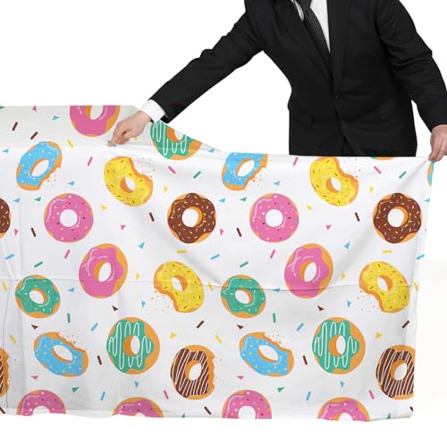 Gatherfun Donut Party Supplies: 2-Pack Donut Birthday Party Decorations,Disposable Plastic Tablecloth, Ideal Table Cover for Two Sweet Birthday, Baby Shower & Themed Parties, 54 x 108 Inch - style: Donut
